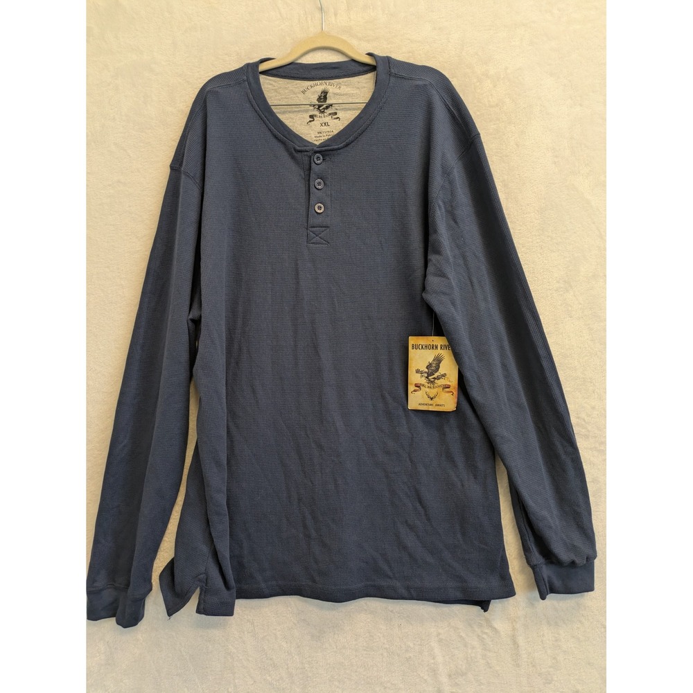 Buckhorn River Mens XXL Blue Waffle‎ Knit Henley Long Sleeve Thermal Shirt NWT